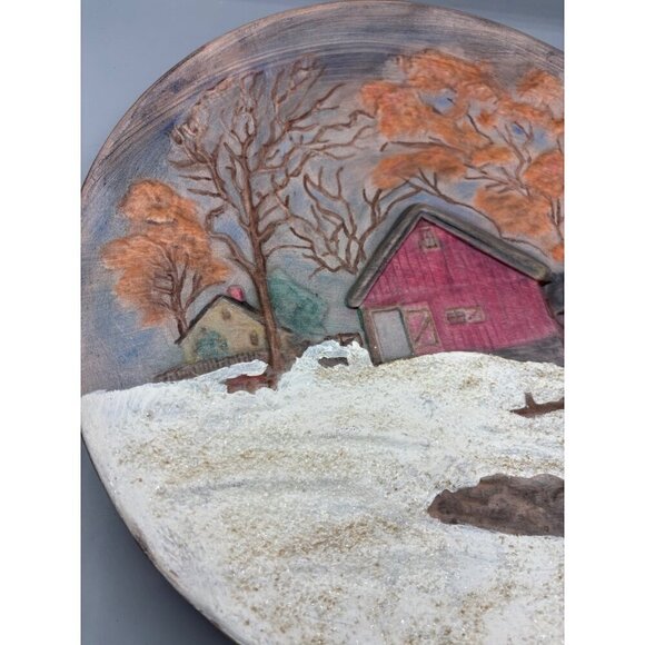Vtg Byron Mold Seasons Winter Ceramic Decorative Wall Hanging Plate - Picture 3 of 5